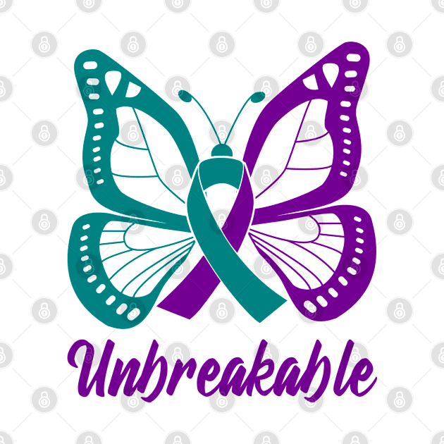 Teal and Purple Butterfly Awareness Ribbon Unbreakable by FanaticTee