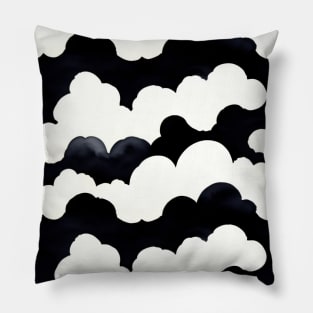 A Dreamy Dance of Black and White Clouds Pillow