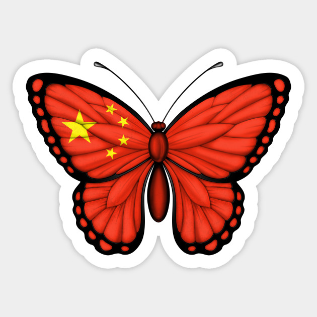 Chinese Flag Butterfly - China - Sticker | TeePublic