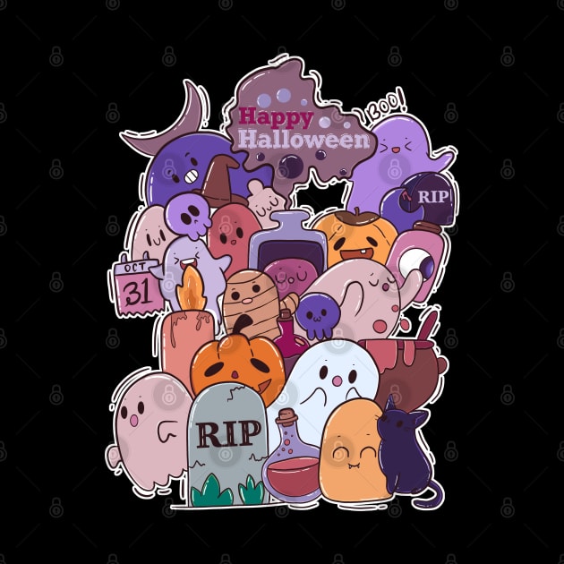 Happy Halloween Cute Kawaii Doodle Party by aaallsmiles