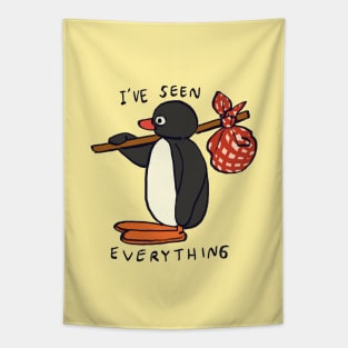 pingu penguin leaving / i've seen everything meme Tapestry