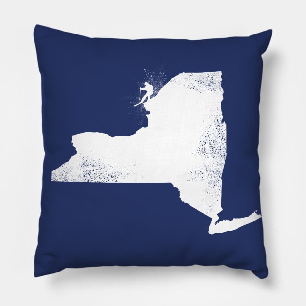 Ski New York State Skier Pillow by HungryDinoDesign