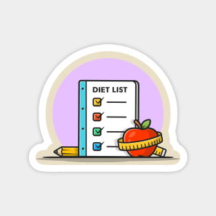 Diet List, Apple, With Pencil Cartoon Vector Icon Illustration Magnet