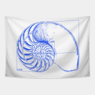 Fibonacci on a nautilus shell (blue) Tapestry