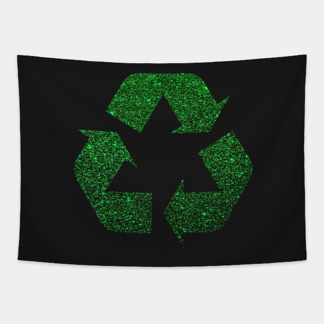 Deep Green Faux Glitter Recycle Symbol Tapestry by Felicity-K