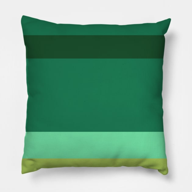 A striking integration of Dark Sea Green, Medium Aquamarine, Very Light Green, Pine and Light Olive stripes. Pillow by Sociable Stripes