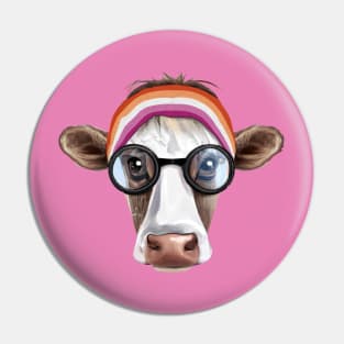 Subtle Lesbian Flag Colors Queer Cow with Headband Bandana Queer Pride and Lesbian Pride Pin