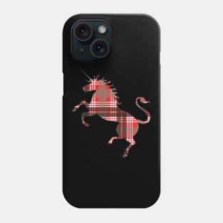 Scottish Red, Black and White Tartan Rearing Unicorn Silhouette Phone Case