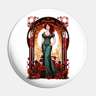 Beautiful Victorian woman retro vintage floral design Pin