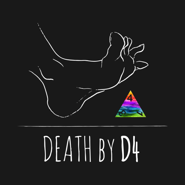 Death by D4 - rainbow & white - LGBTQ+ ttrpg dice by SJart