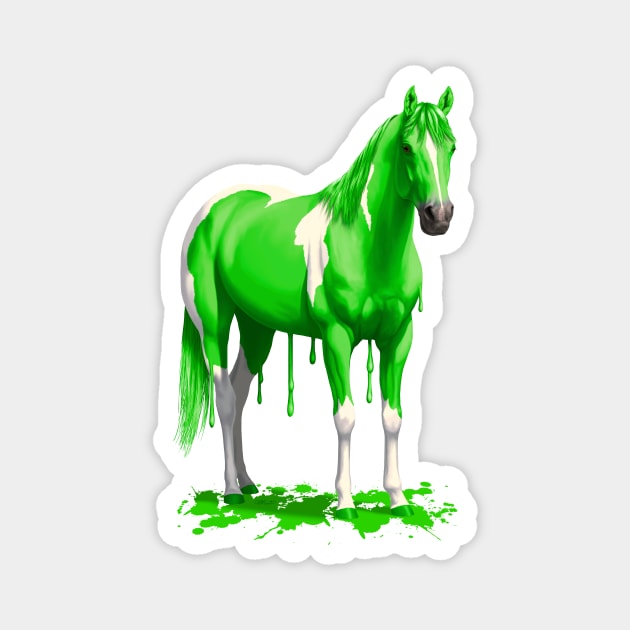 Funny Bright Green Pinto Dripping Wet Paint Horse Magnet by csforest