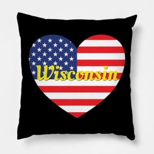 Wisconsin American Flag Heart Pillow