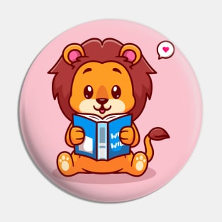 Cute Baby Lion Reading Book Cartoon Pin