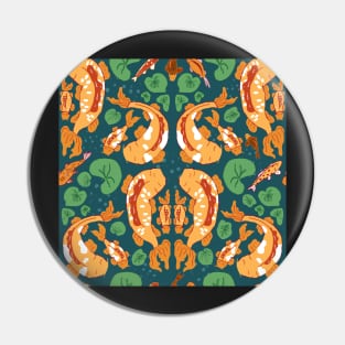 Complex swimming koi fish - yellow, orange, blue and green Pin