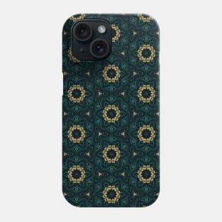 Blue and Gold Hexagonal Geometric Flower Pattern Phone Case