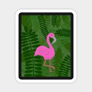 Pink Flamingo on Tropical Leaves Magnet