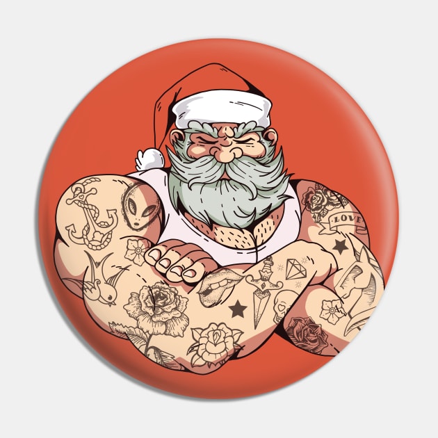 Bad Santa with Tattoos Pin by SLAG_Creative