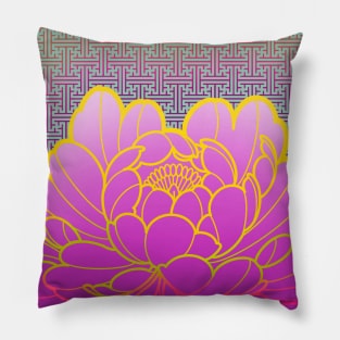 peony flower and sacred geometric pattern Pillow