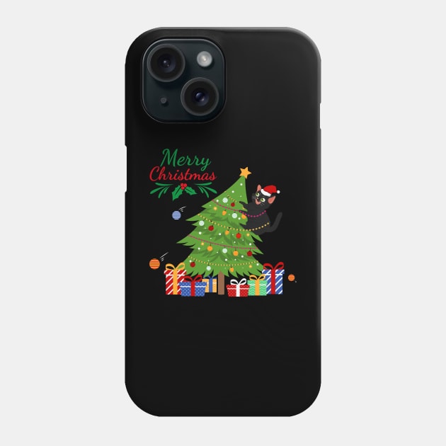 Cat Playing with Christmas Tree Phone Case by Bro Aesthetics