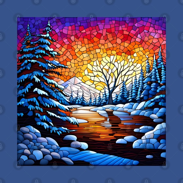 Stained Glass Snowy Winter Scene by Chance Two Designs