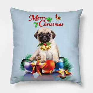 Merry Christmas Pug Pillow