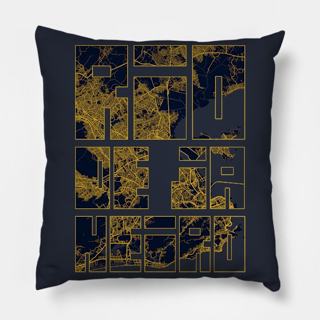 Rio de Janeiro, Brazil City Map Typography - Art Deco Pillow by deMAP Studio