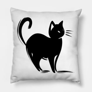 Stick figure cat in black ink Pillow