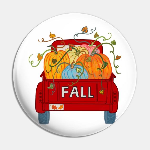 Fall Pumpkin Truck Red Vintage Old Pickup with Pumpkins Pin by DoubleBrush