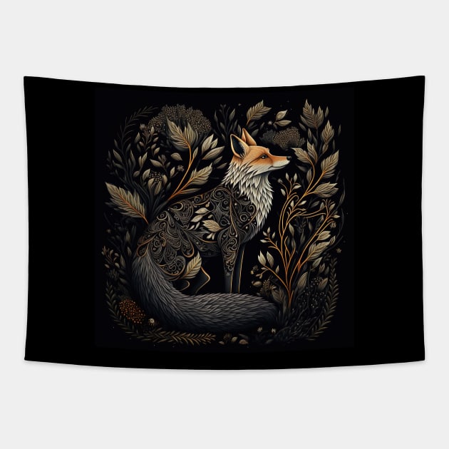 Thoughtful Folksy Fox With Fauna Tapestry by All Folked Up