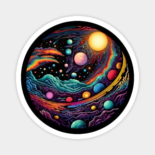 Surrealist space artwork with planets Magnet