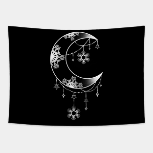 Crescent Moon Winter Christmas Snowflake Design Tapestry