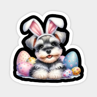 Puppy Miniature Schnauzer Bunny Ears Happy Easter Day Magnet