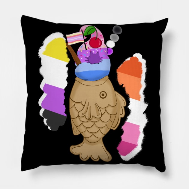 (Custom) Pride Taiyaki NB Lesbian Catgender Ace and Amicusromantic Pillow by VixenwithStripes