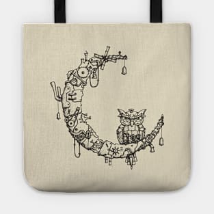 Steampunk Moon (Black lineart) Tote