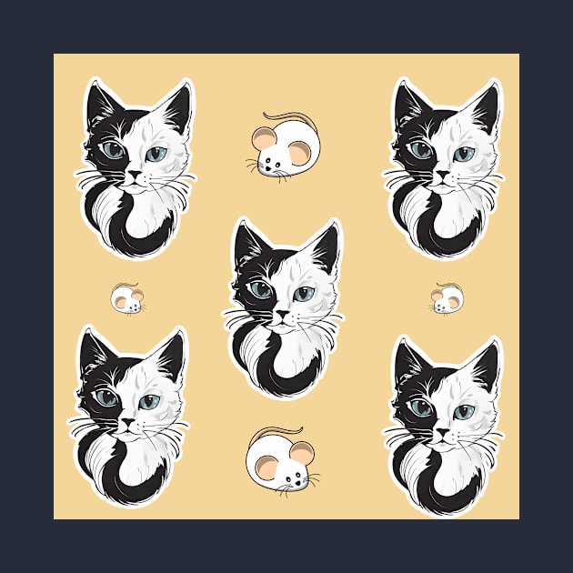 Black And White Cat And Mouse Pattern by vanityvibes