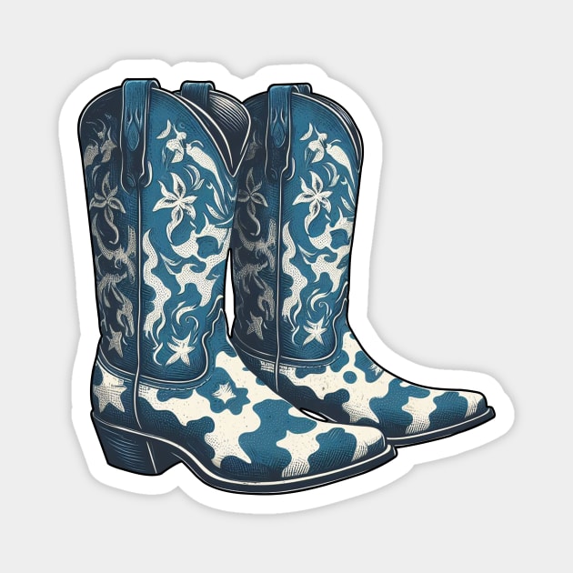 blue cow print cowboy boots Magnet by PinScher