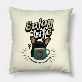 French bulldogs and coffee, cute pet, Frenchie lovers and coffee lover, espresso, coffee addicts or owners, dog lovers Pillow