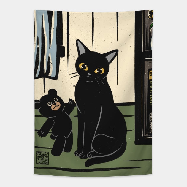 Lovely bear and cat Tapestry by BATKEI