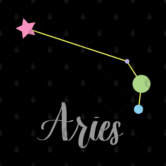 Aries Zodiac Constellation in Pastels - Black by Kelly Gigi
