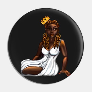 Queen Black is beautiful black woman art with crown, white dress and braids, brown eyes and dark brown skin ! Pin