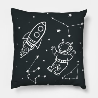 Space. Astronaut, rocket, constellations. space vector illustration-01 Pillow