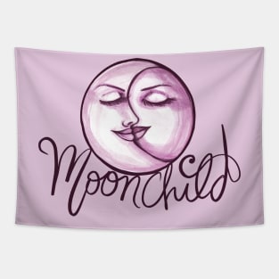 Moon Child Crescent and Full Moon Face Tapestry