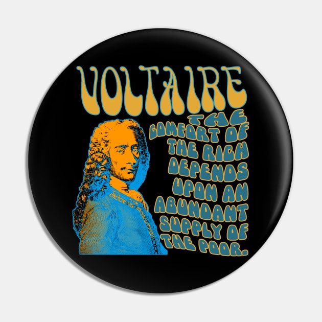 Colourful, bold, original design of Voltaire and a quote Pin by The Rag Trade 2021