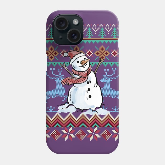 Ugly Sweater Style Snowman Print Phone Case by letnothingstopyou