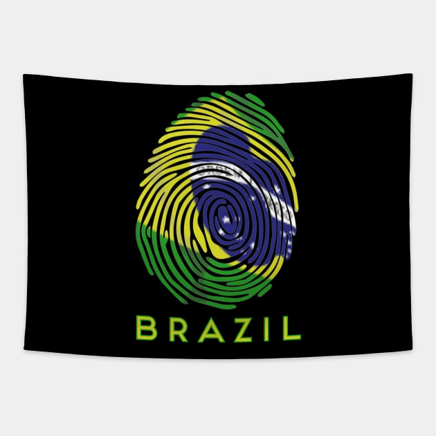 Brazil Flag Fingerprint Tapestry by Contentarama