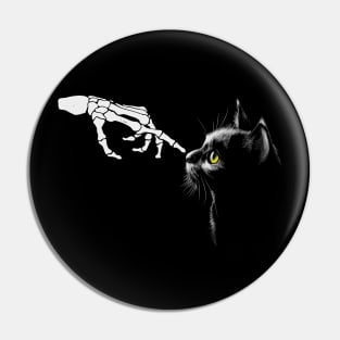 Skeleton Hand On Cat Nose Funny Halloween Pin