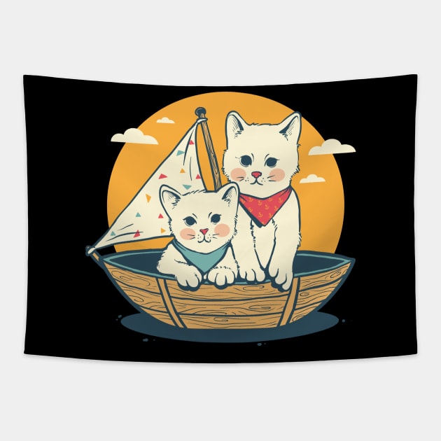 cat sunset retro Tapestry by dreamiedesire