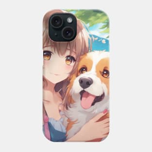 Anime Girl with a cute Dog #022 Phone Case