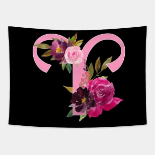 Aries Horoscope Zodiac Pink Flower Design Tapestry