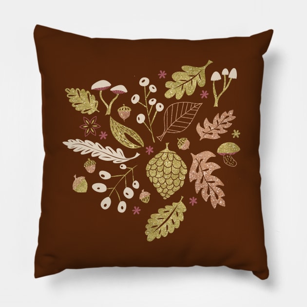 Fall Foliage in Gold and Glitter Pillow by latheandquill